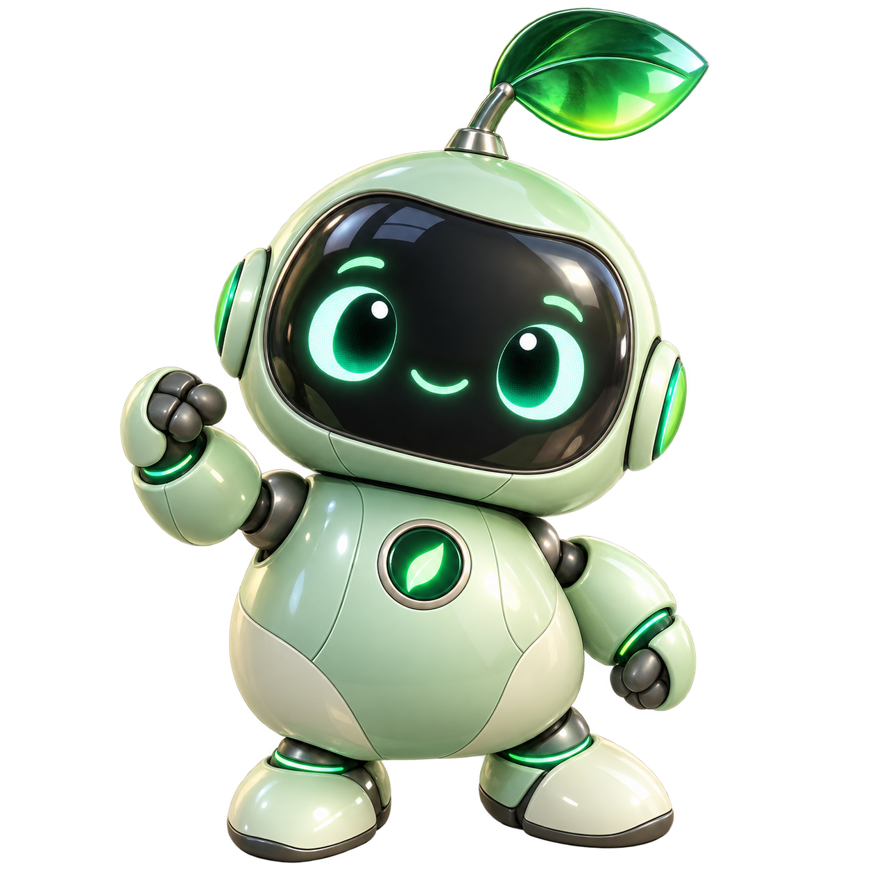 UsageTrim mascot, a small mint robot with a leaf